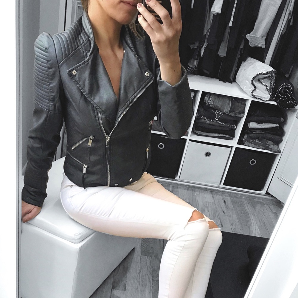 LAST 1✨Faux Leather Biker Jacket in Charcoal Gray